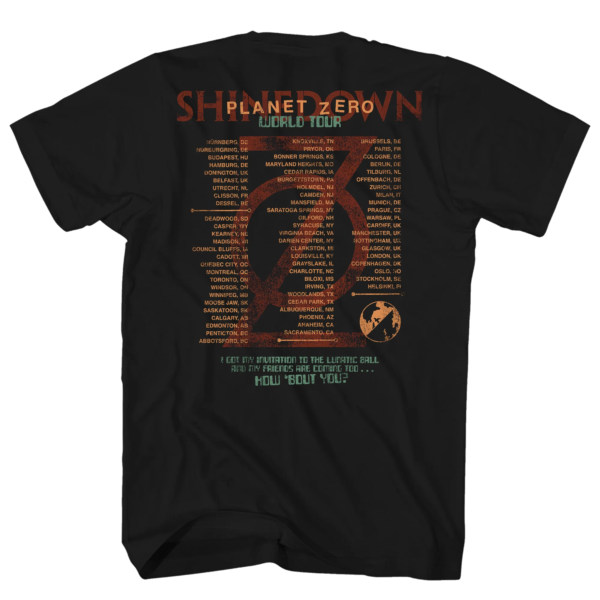 SHINEDOWN PLANET ZERO WORLD TOUR BLACK TEE - Image 2