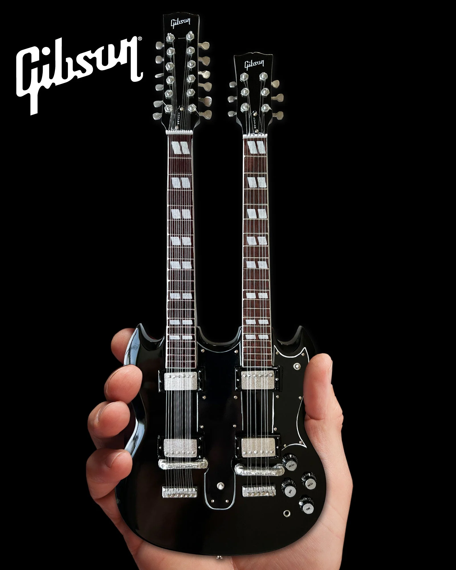 SLASH GIBSON 1966 EDS-1275 DOUBLENECK - AGED MINI GUITAR REPLICA MODEL - Image 2