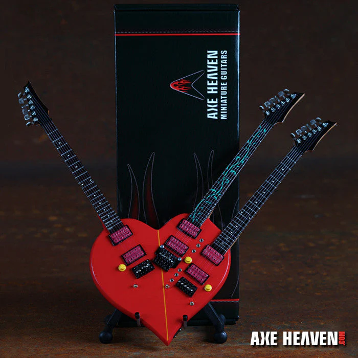 STEVE VAI FAMOUS SIGNATURE TRIPLE-NECK HEART MINIATURE GUITAR REPLICA COLLECTIBLE - Image 2