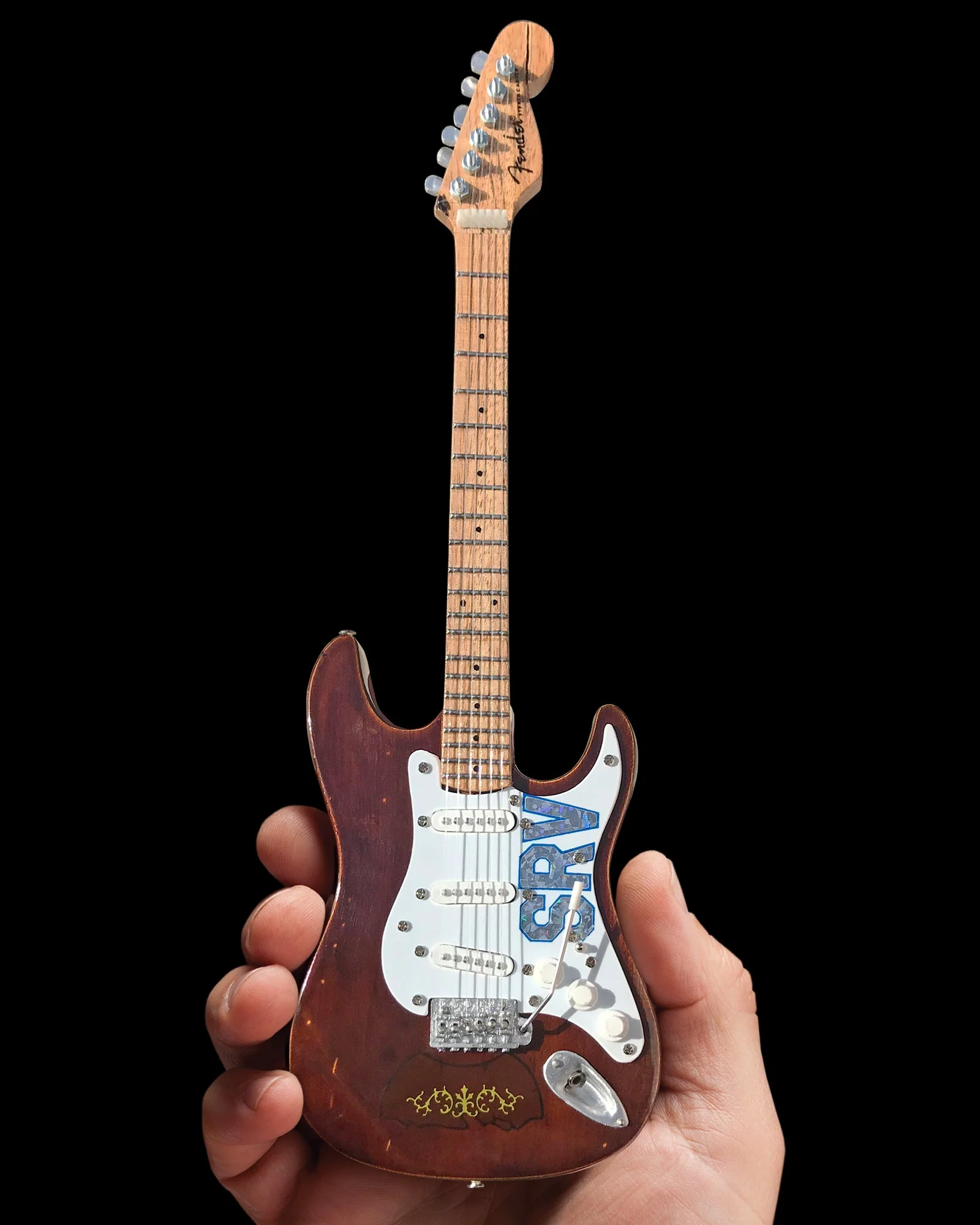 STEVIE RAY VAUGHAN SRV SET OF 2 SIGNATURE FENDER MINI GUITAR REPLICA COLLECTIBLES - OFFICIALLY LICENSED - Image 3