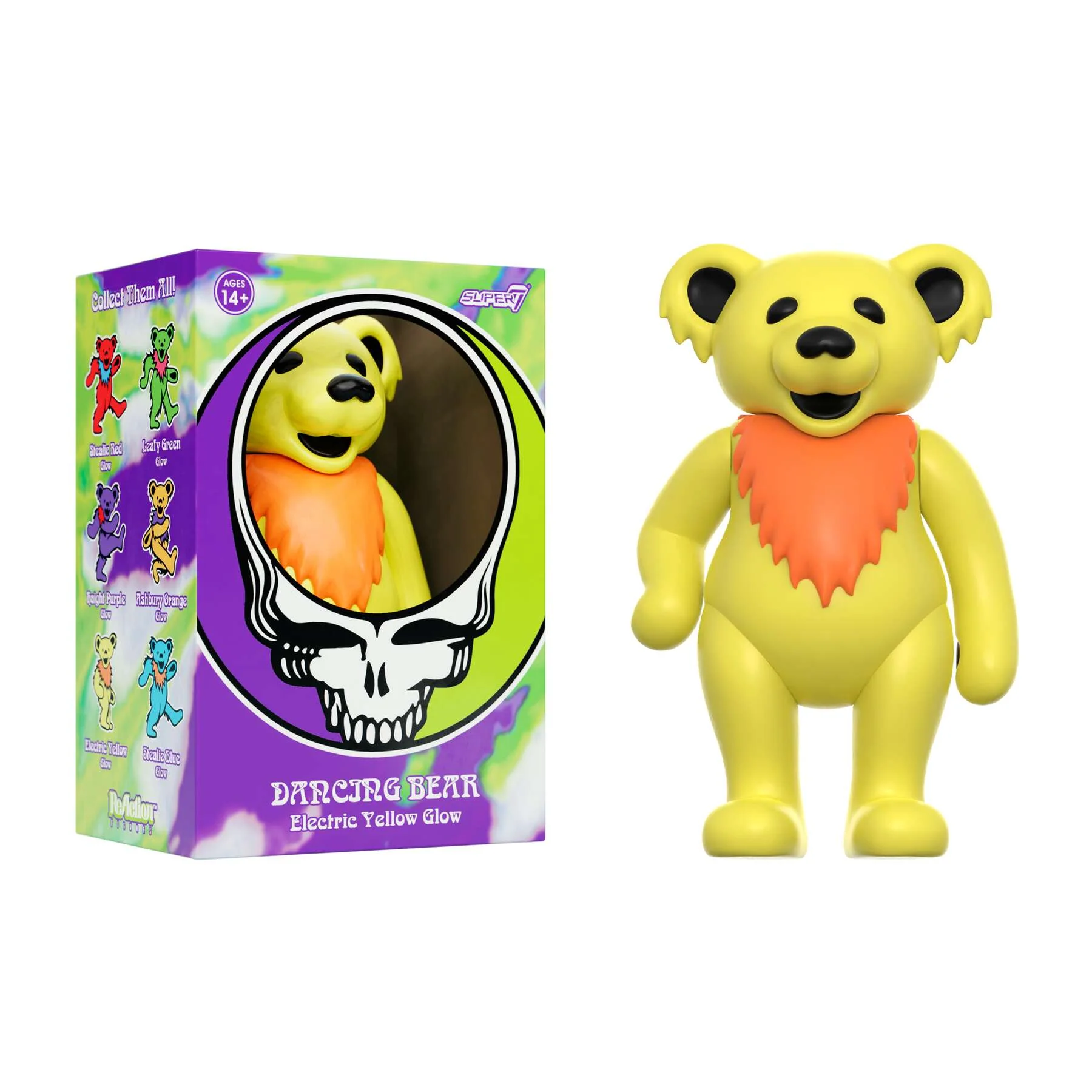 SUPER7 REACTION GRATEFUL DEAD W3 DANCING BEARS - ELECTRIC YELLOW/GLOW IN THE DARK