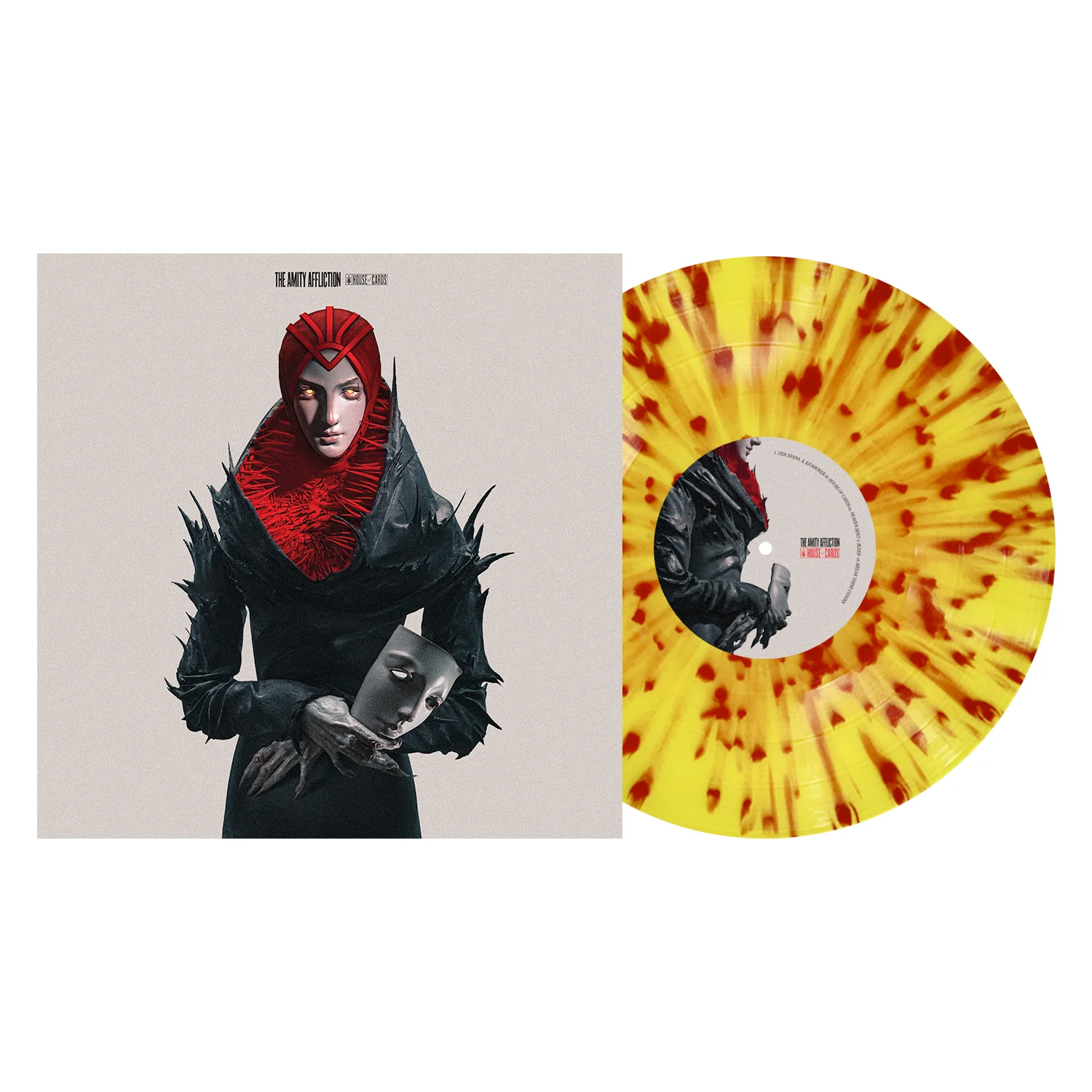 THE AMITY AFFLICTION 'HOUSE OF CARDS' LP (Exclusive “ Limited to 250, Yellow w/ Red Splatter Vinyl) + SIGNED INSERT
