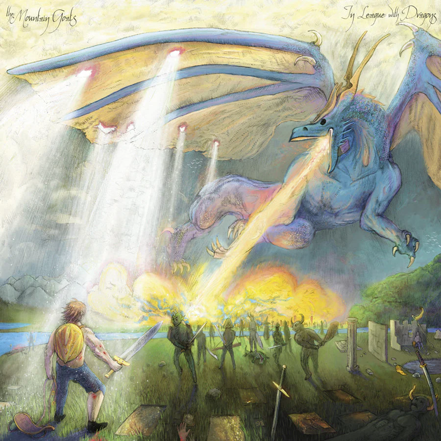 THE MOUNTAIN GOATS 'IN LEAGUE WITH DRAGONS' 2LP + 7" SINGLE + DRAGON SLIPCASE - YELLOW/GREEN - Image 3