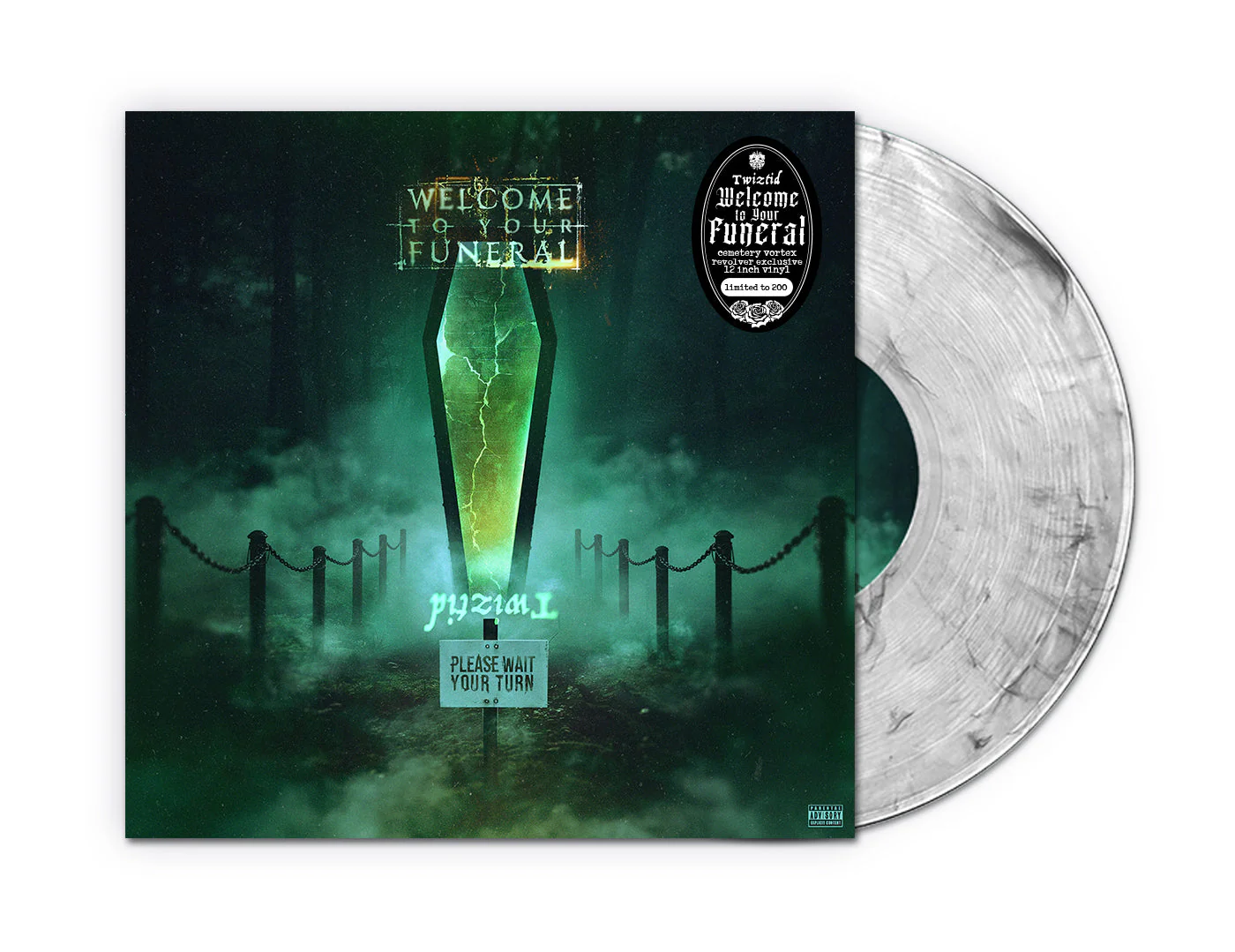 TWIZTID 'WELCOME TO YOUR FUNERAL' LP + 7" LTD. 200 - CEMETERY VORTEX/CLEAR/GRAY/BLACK + SIGNED 7" - MINT GREEN - Image 2