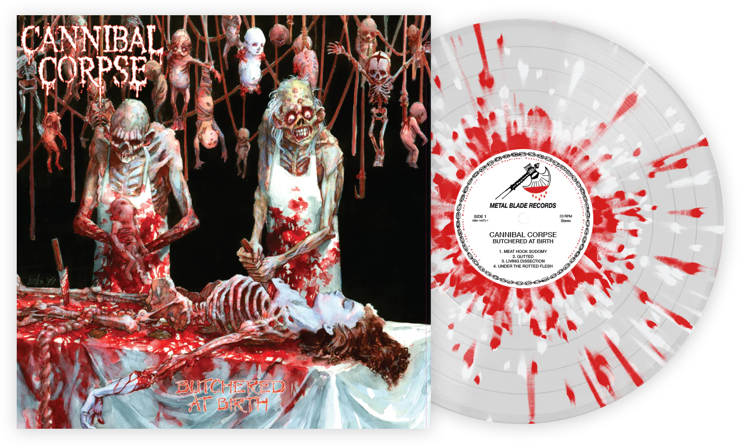 CANNIBAL CORPSE 'BUTCHERED AT BIRTH' LP - CLEAR/RED/WHITE/SPLATTER