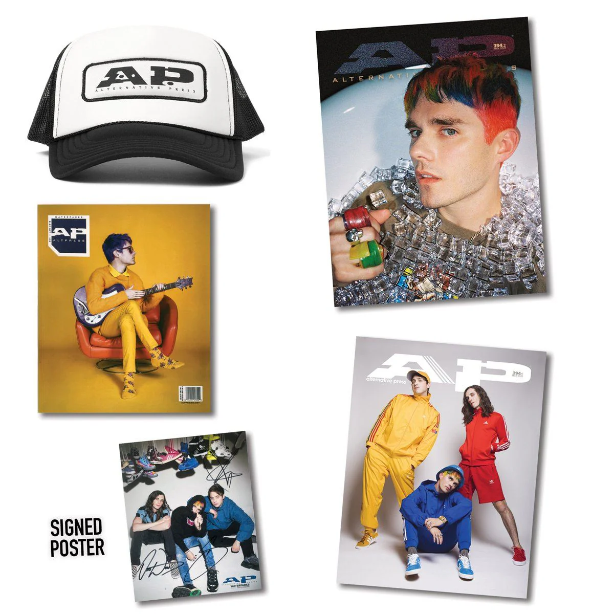 ALTERNATIVE PRESS ISSUE 354 FEATURING WATERPARKS SIGNED POSTER AND HAT COLLECTION
