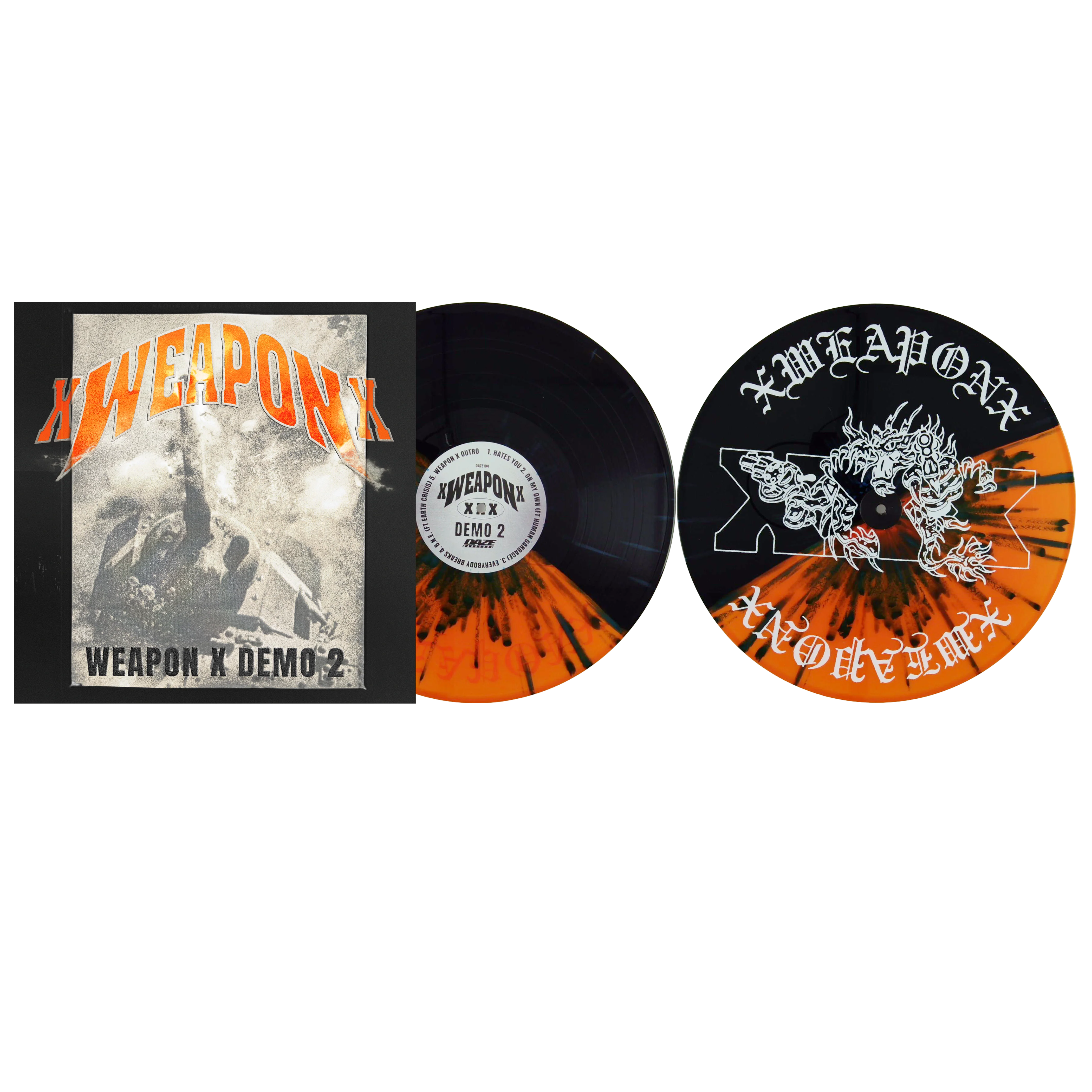 XWEAPONX ‘WEAPON X DEMO 2’ EP - EXCLUSIVE - LTD. 150 - CLEAR ORANGE/BLACK/DARK BLUE SPLATTER/SILK SCREENED B-SIDE - Image 2