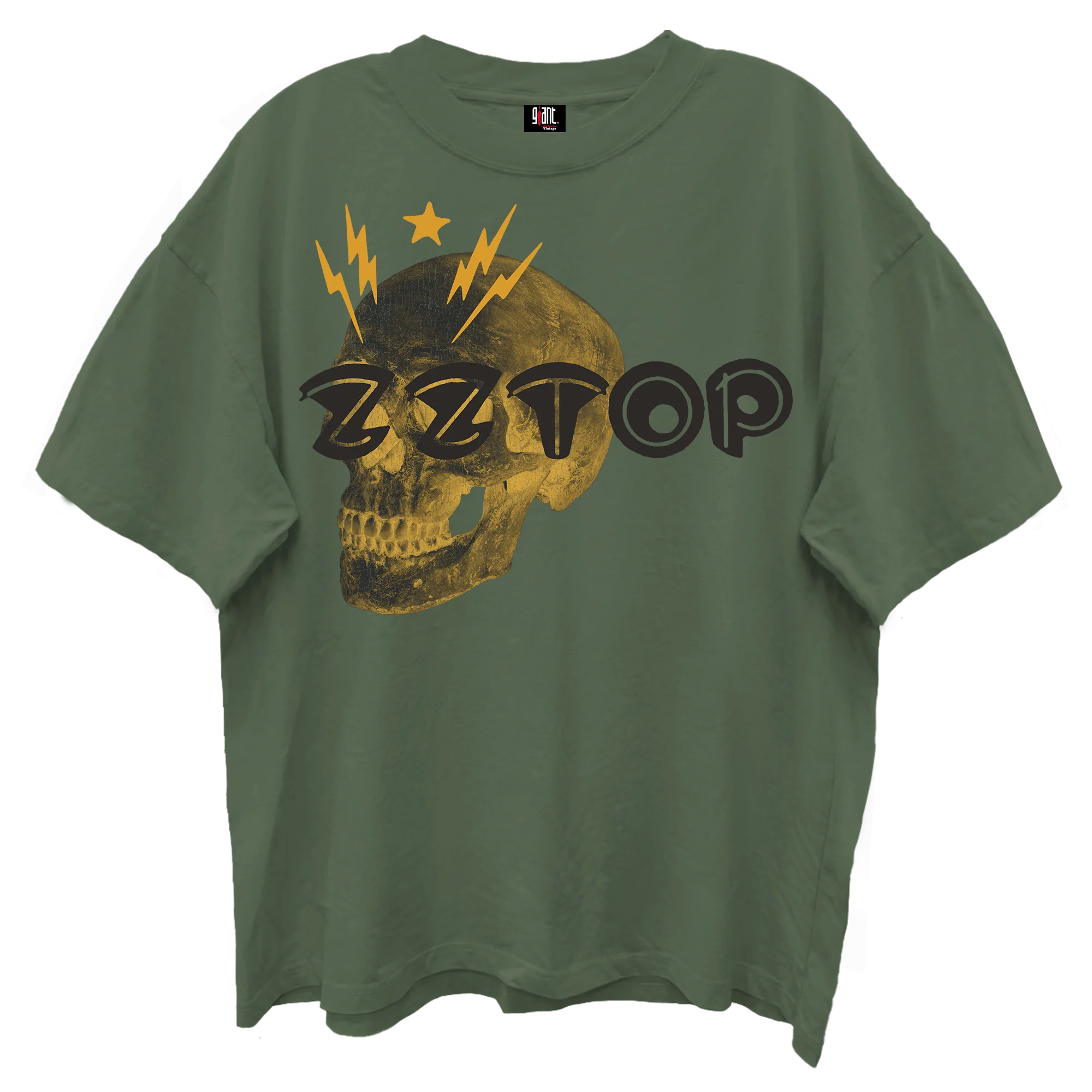 ZZ TOP ELEVATION SKULL ART OLIVE ENYME WASH T-SHIRT/GIANT VINTAGE